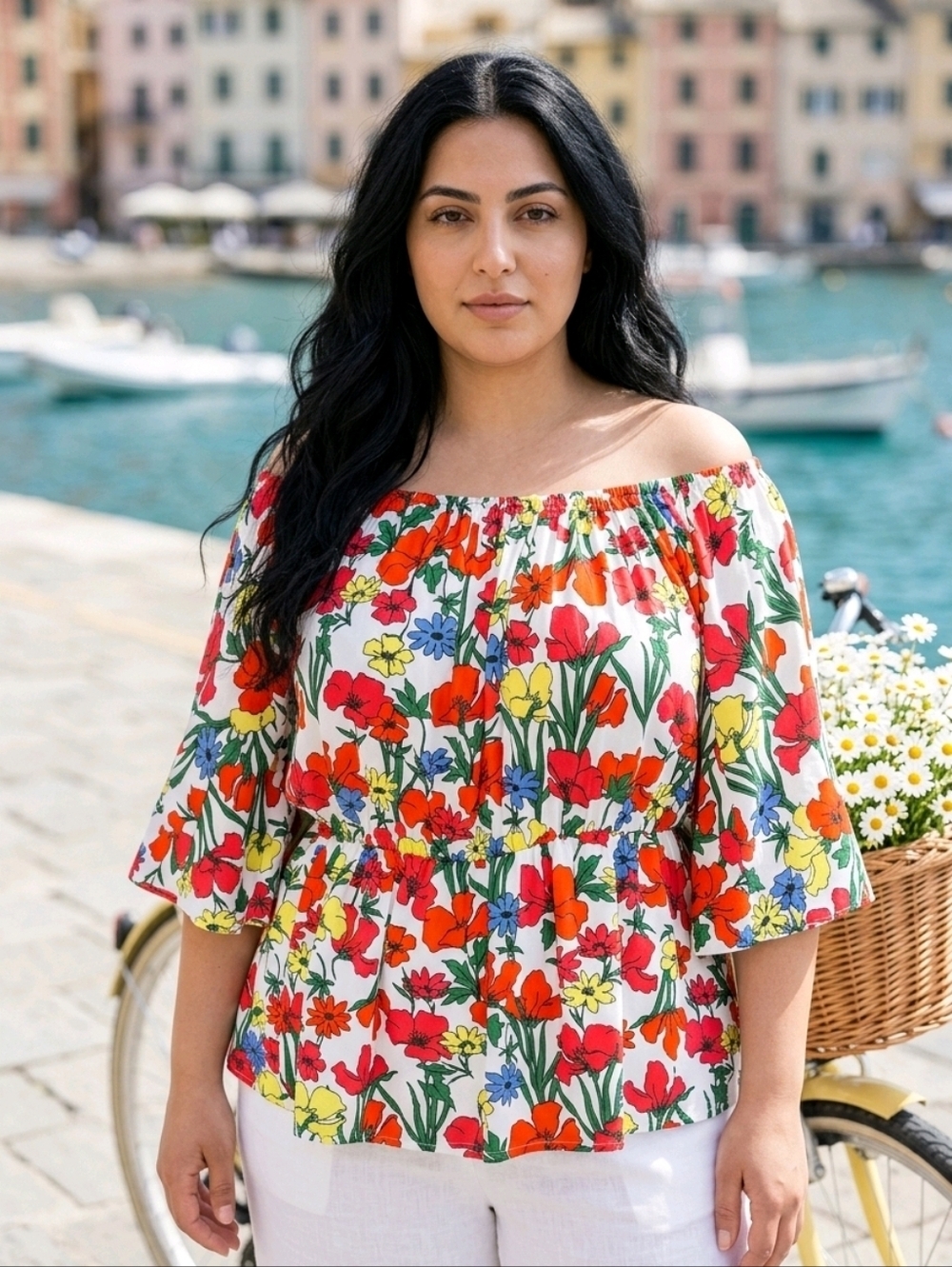 NWT Signature Studio White Floral Peasant Blouse - Red, Yellow & Blue Flowers XL